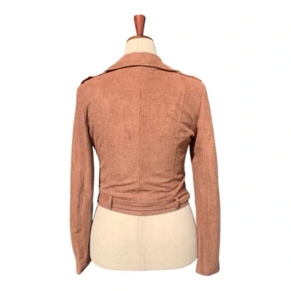 Lulu's "Ride With Me" Tan Faux Suede Motorcycle Zipper Jacket Biker Travel Sz M - Picture 4 of 12